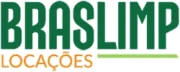logo com o nome Braslimp em verde, sobre a palavra Locações, em laranja e com um traço verde claro abaixo do LIMP