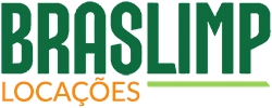 logo com o nome Braslimp em verde, sobre a palavra Locações, em laranja e com um traço verde claro abaixo do LIMP